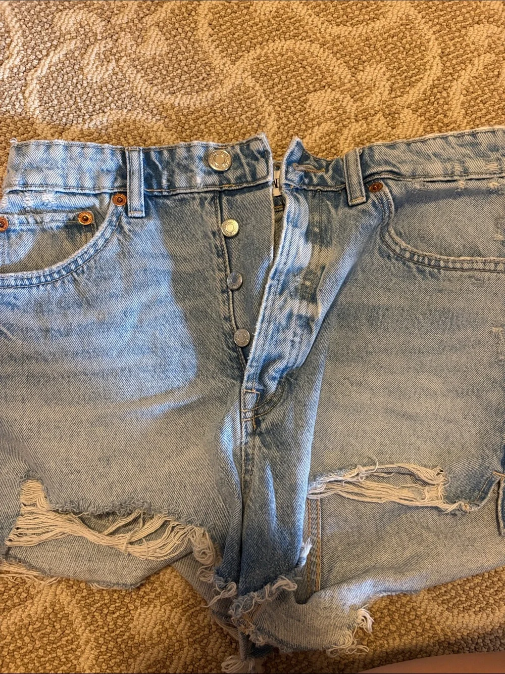 Zara Light Blue Distressed Denim Jean Shorts